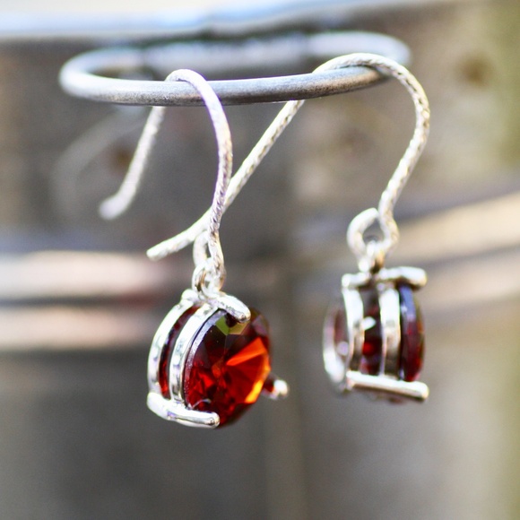 Burgundy Garnet Earrings Sterling Silver 925 , January Birthstone - Picture 4 of 6